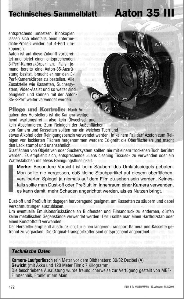 Aaton 35 III Sammelblatt